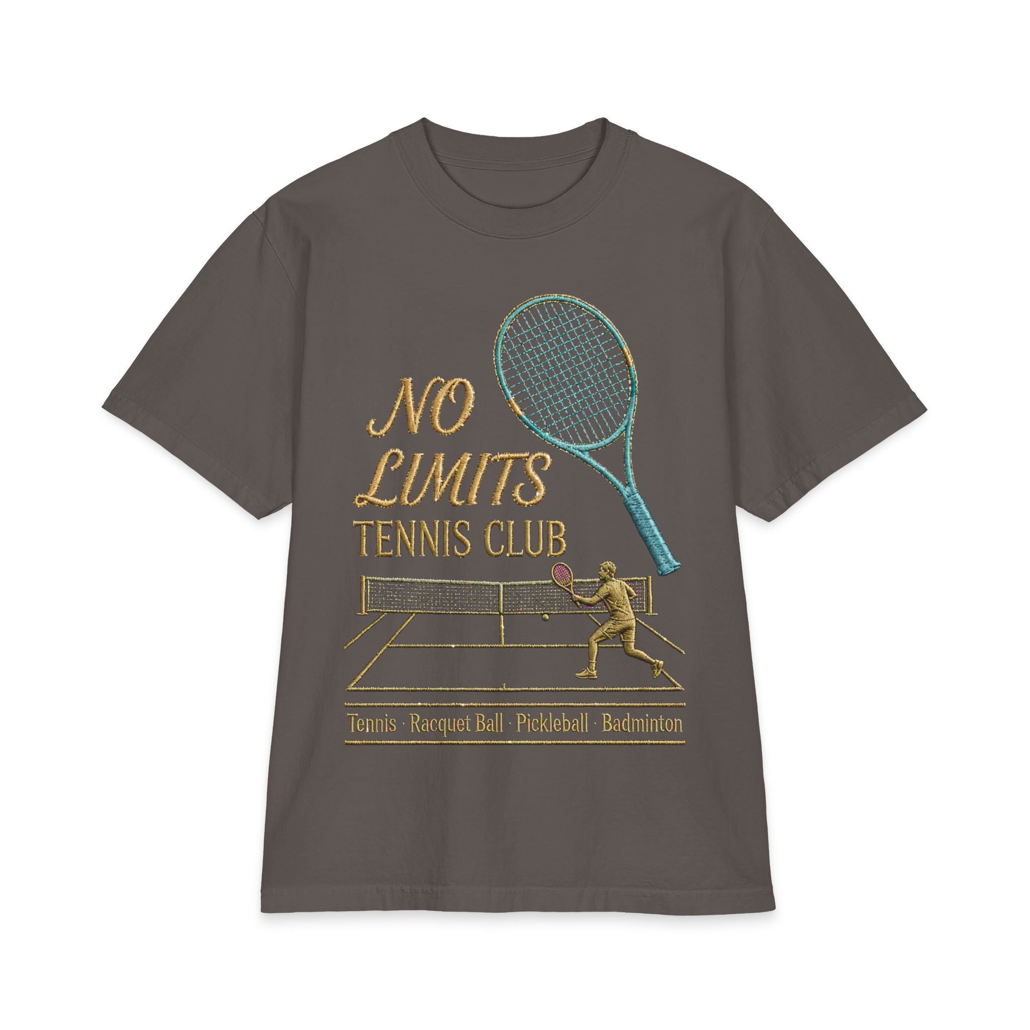 No Limits Tennis Club T‑Shirt — Vintage Racket & Net Tennis Tee