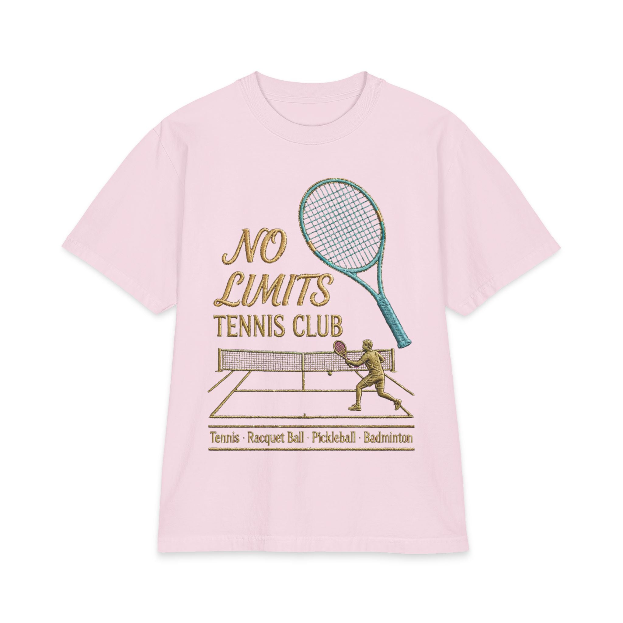 No Limits Tennis Club T‑Shirt — Vintage Racket & Net Tennis Tee