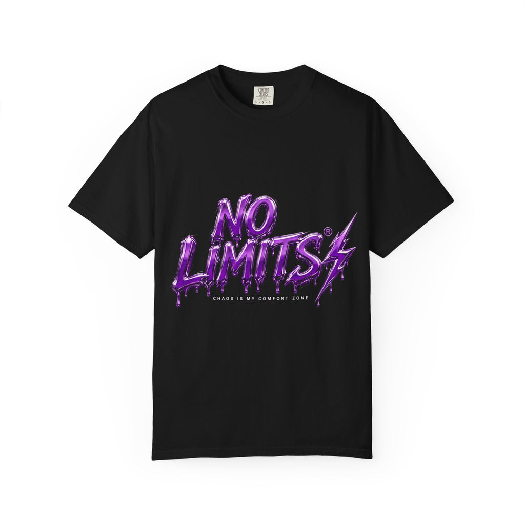 No Limits T-Shirt — Bold Purple Graphic Tee with Lightning Accent