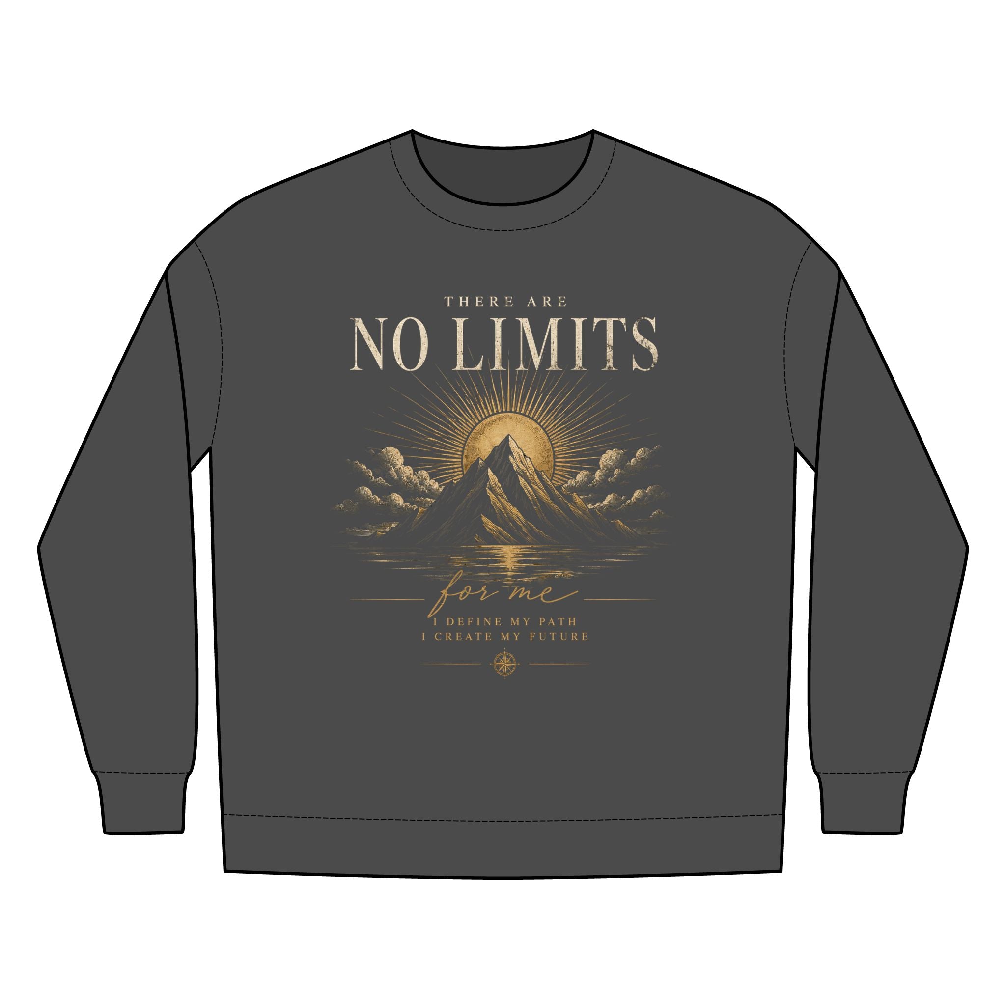 No Limits Mountain Crewneck Sweatshirt — Inspirational Nature Graphic