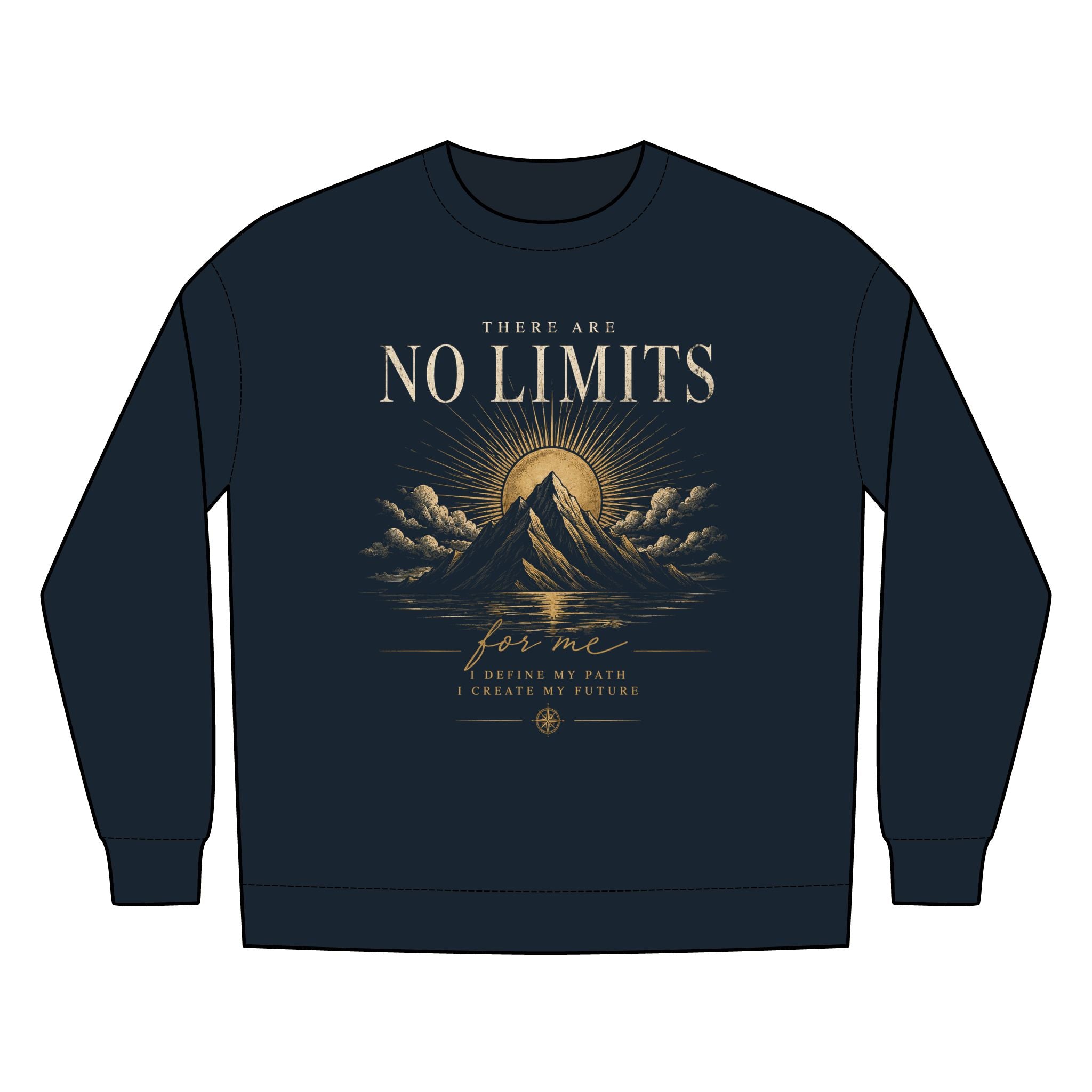 No Limits Mountain Crewneck Sweatshirt — Inspirational Nature Graphic