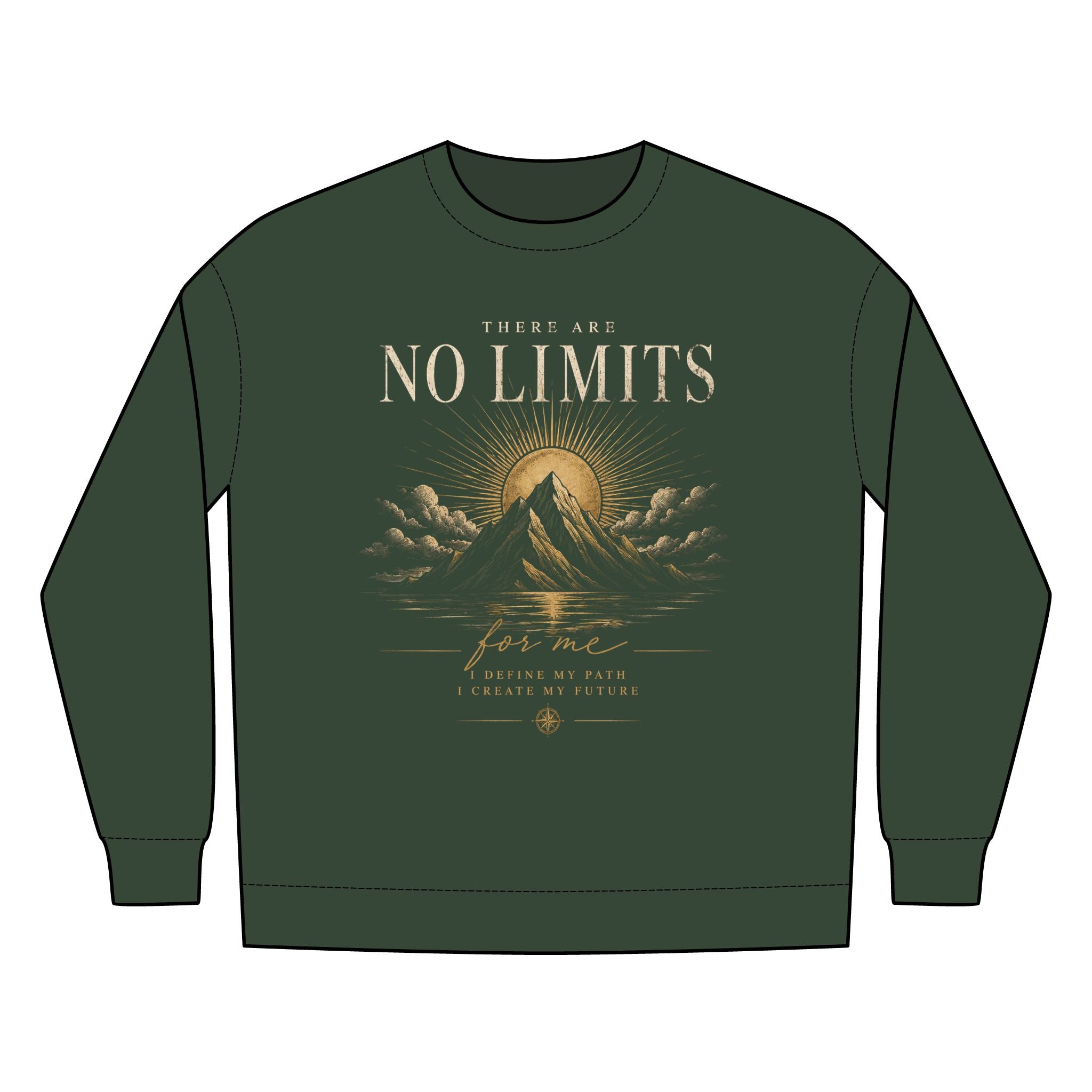 No Limits Mountain Crewneck Sweatshirt — Inspirational Nature Graphic