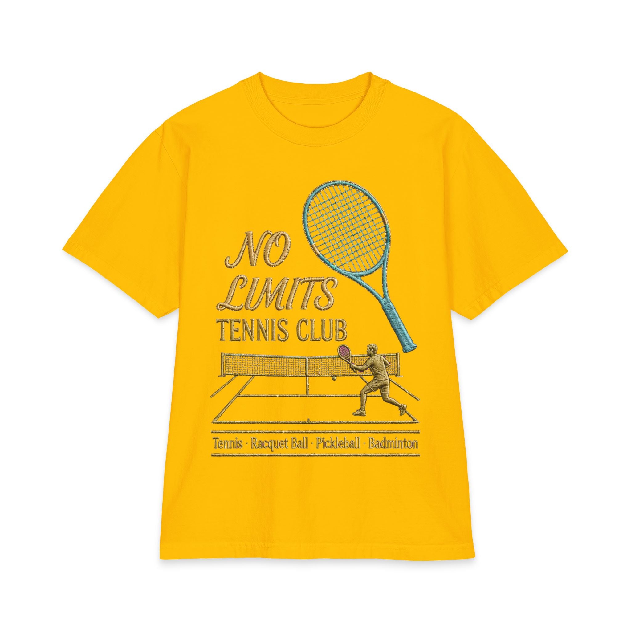 No Limits Tennis Club T‑Shirt — Vintage Racket & Net Tennis Tee