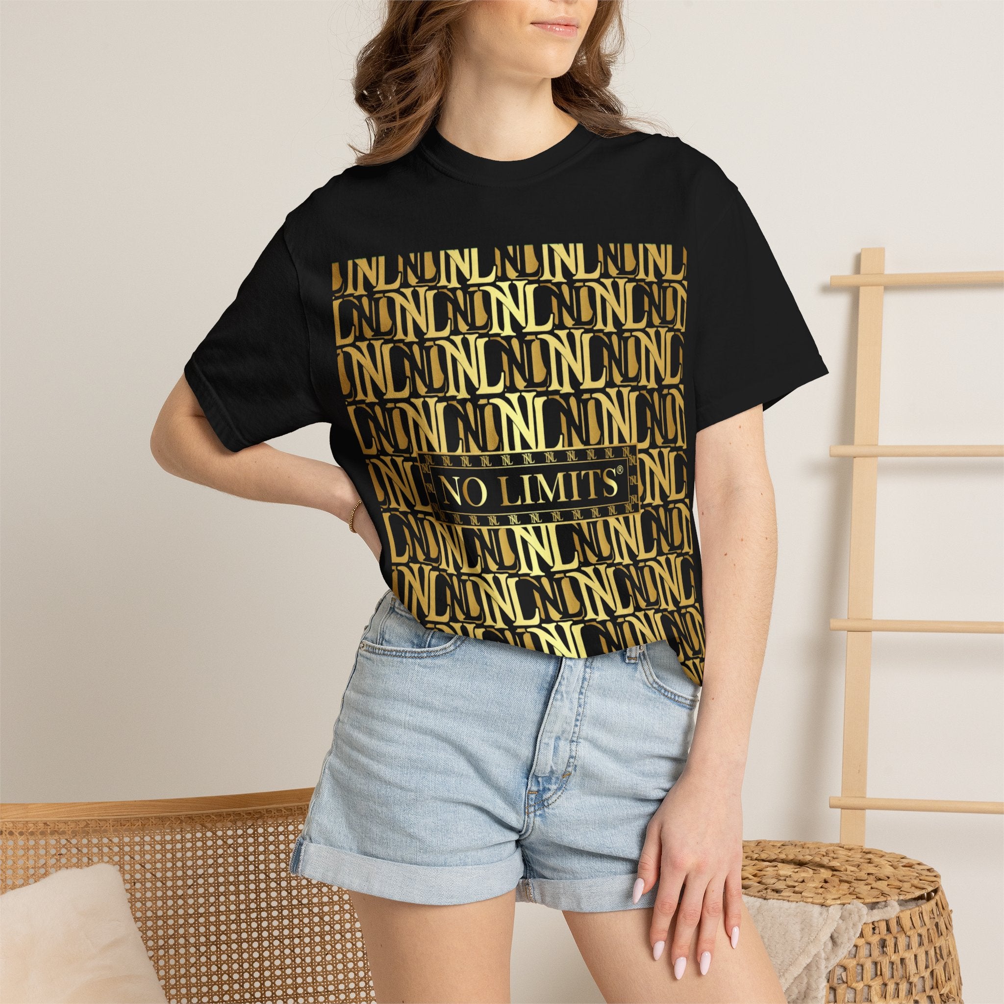 No Limits Gold Pattern T-Shirt — Motivational Graphic Tee