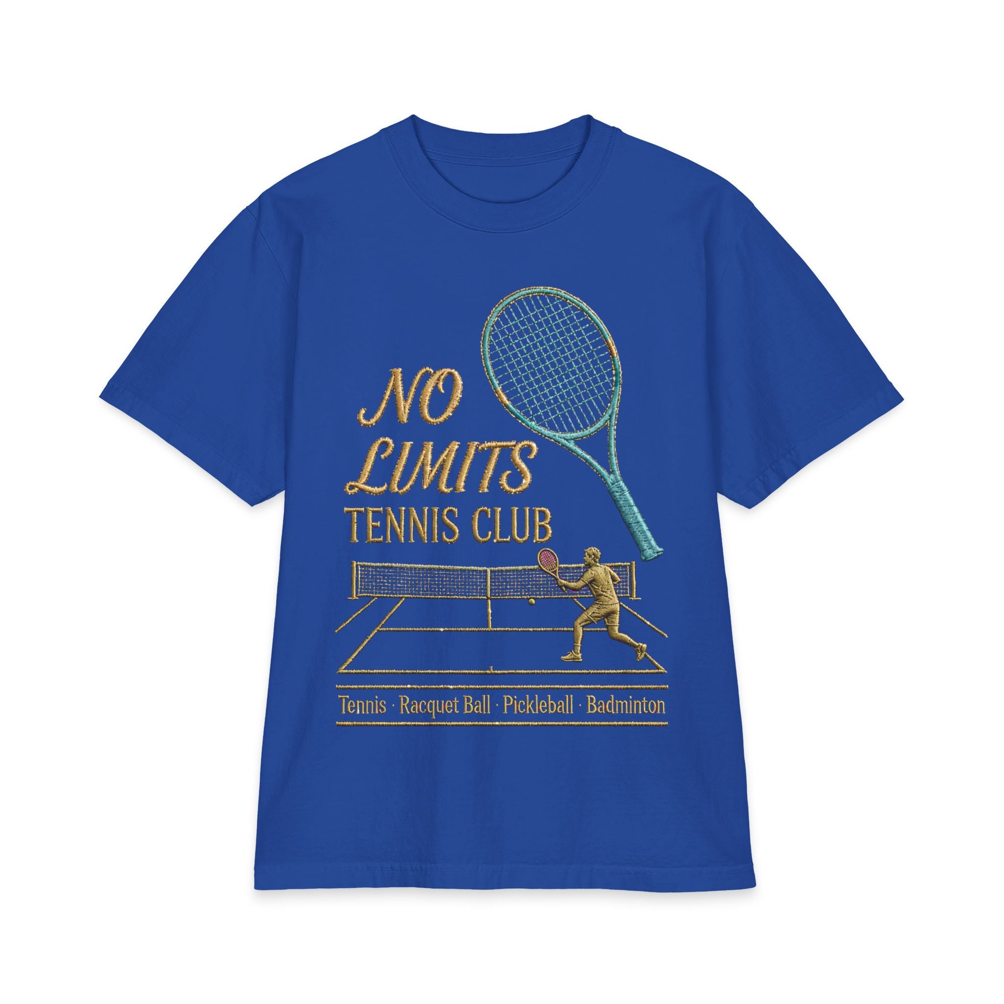 No Limits Tennis Club T‑Shirt — Vintage Racket & Net Tennis Tee