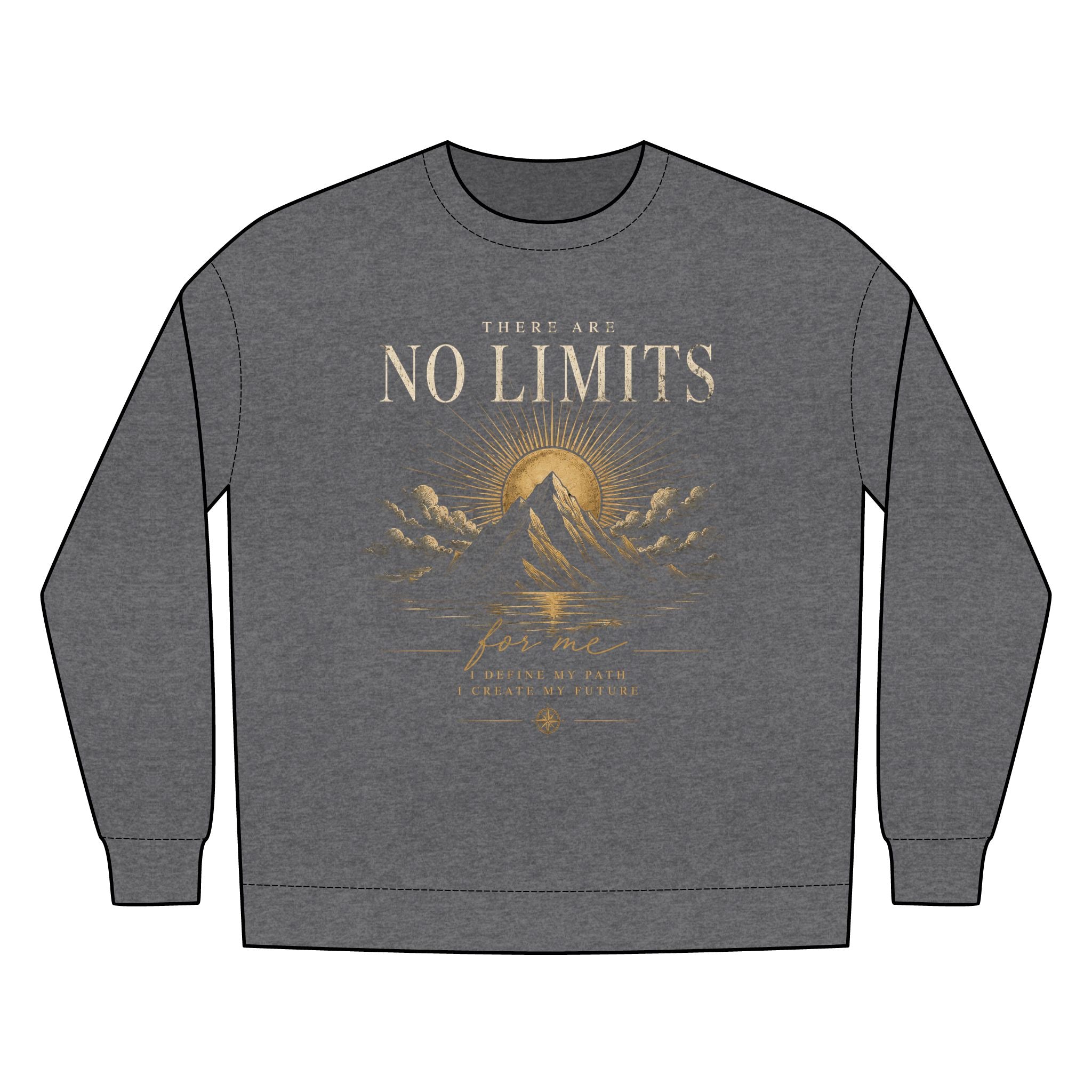 No Limits Mountain Crewneck Sweatshirt — Inspirational Nature Graphic