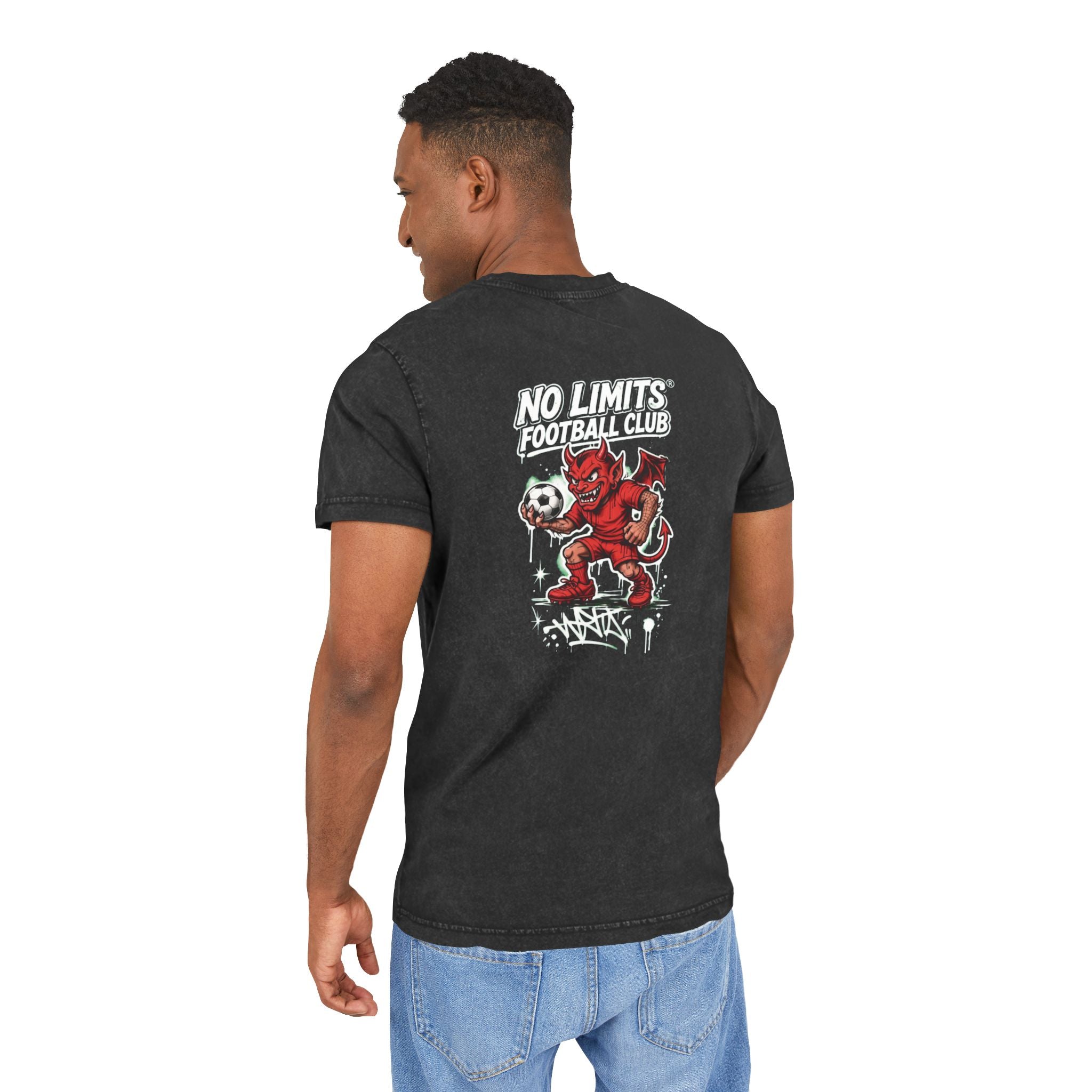 No Limits FC Acid Wash Tee — Devil Soccer Club Graphic T-Shirt