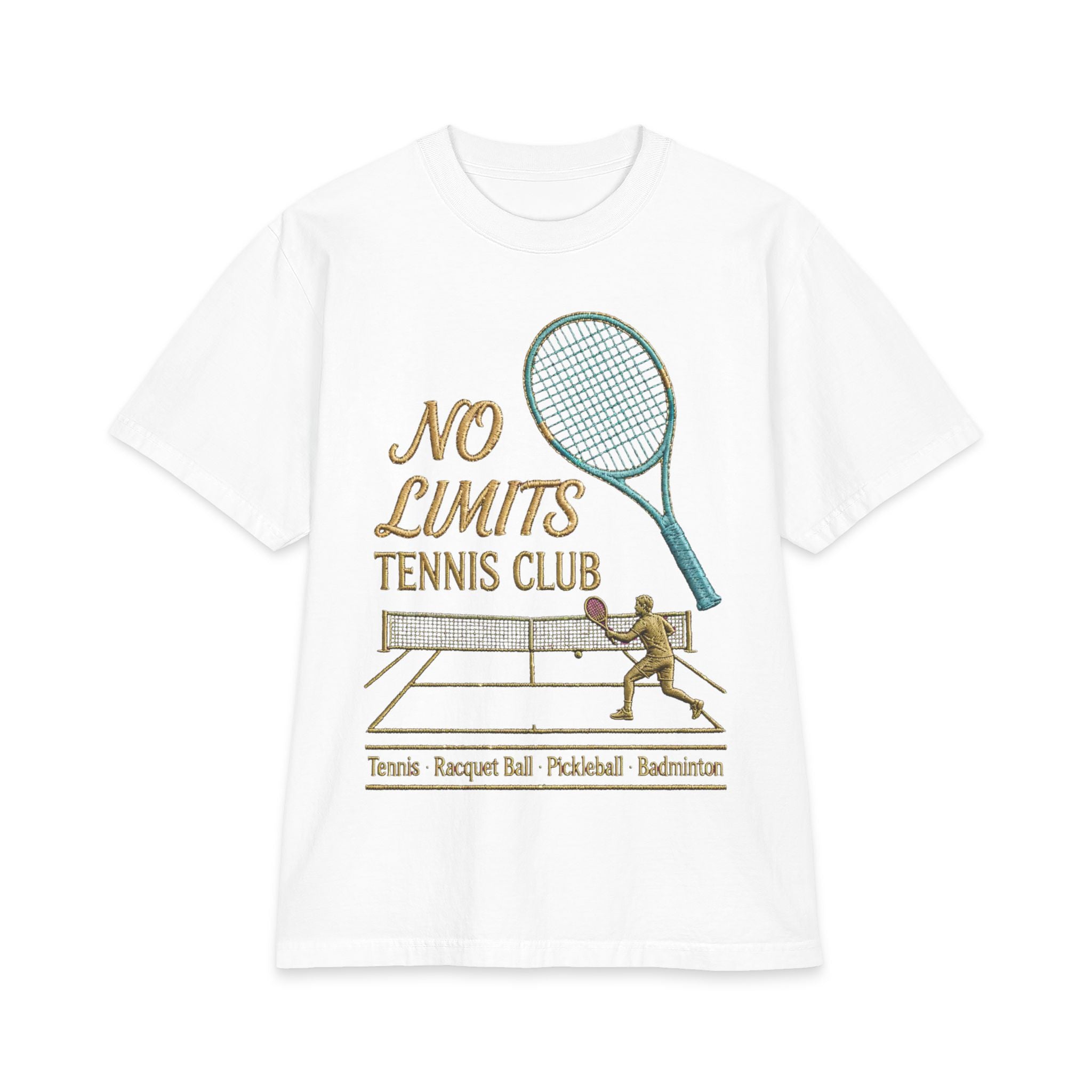 No Limits Tennis Club T‑Shirt — Vintage Racket & Net Tennis Tee