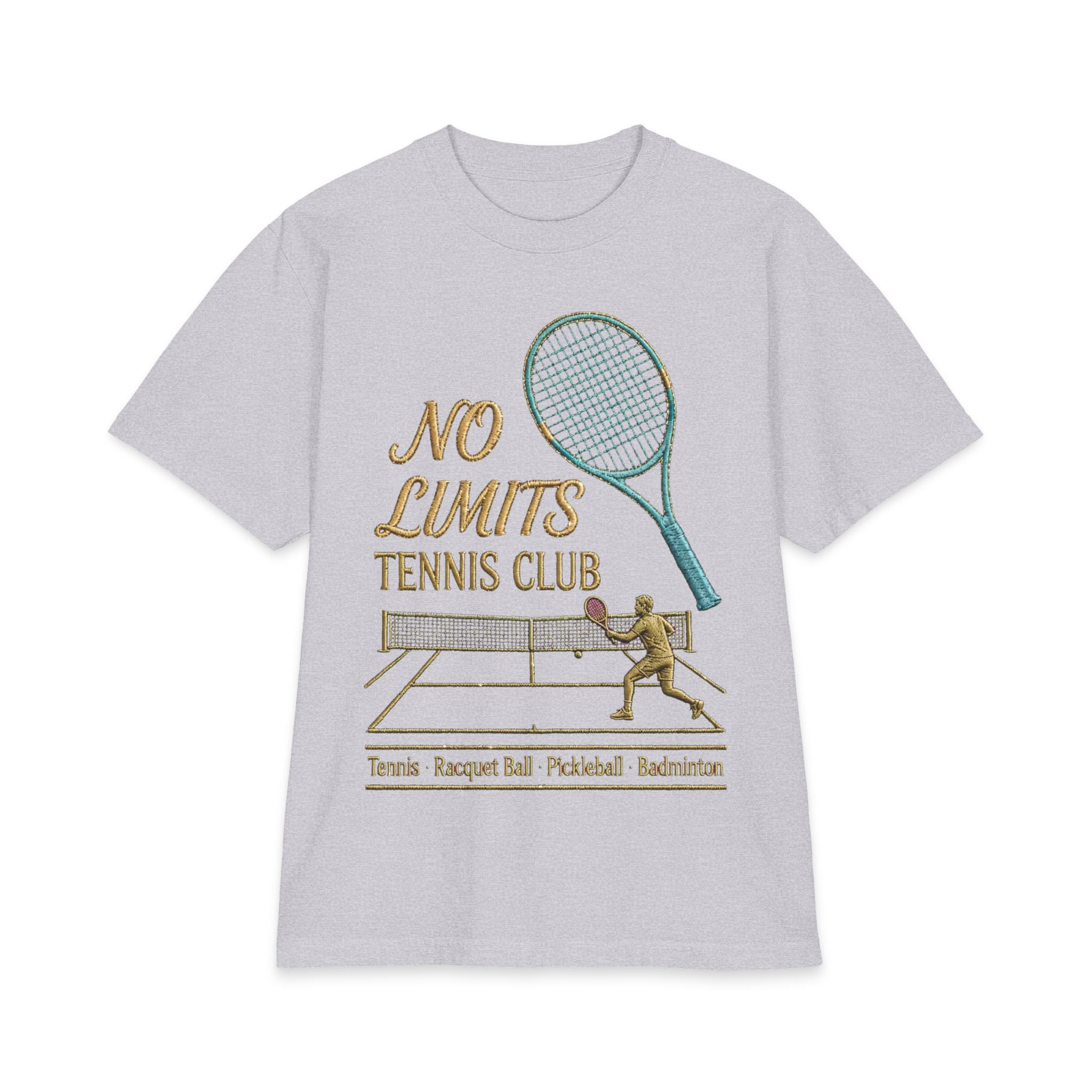 No Limits Tennis Club T‑Shirt — Vintage Racket & Net Tennis Tee