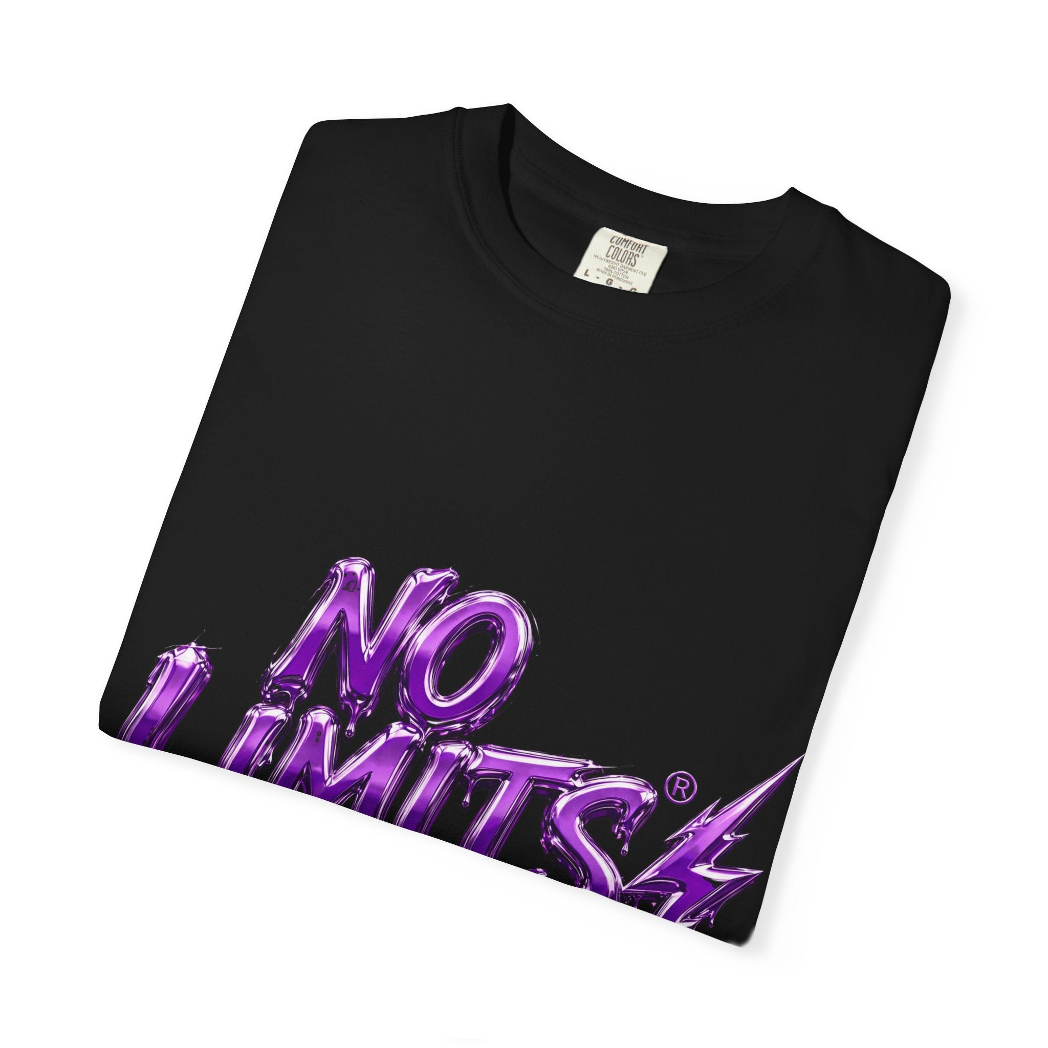 No Limits T-Shirt — Bold Purple Graphic Tee with Lightning Accent