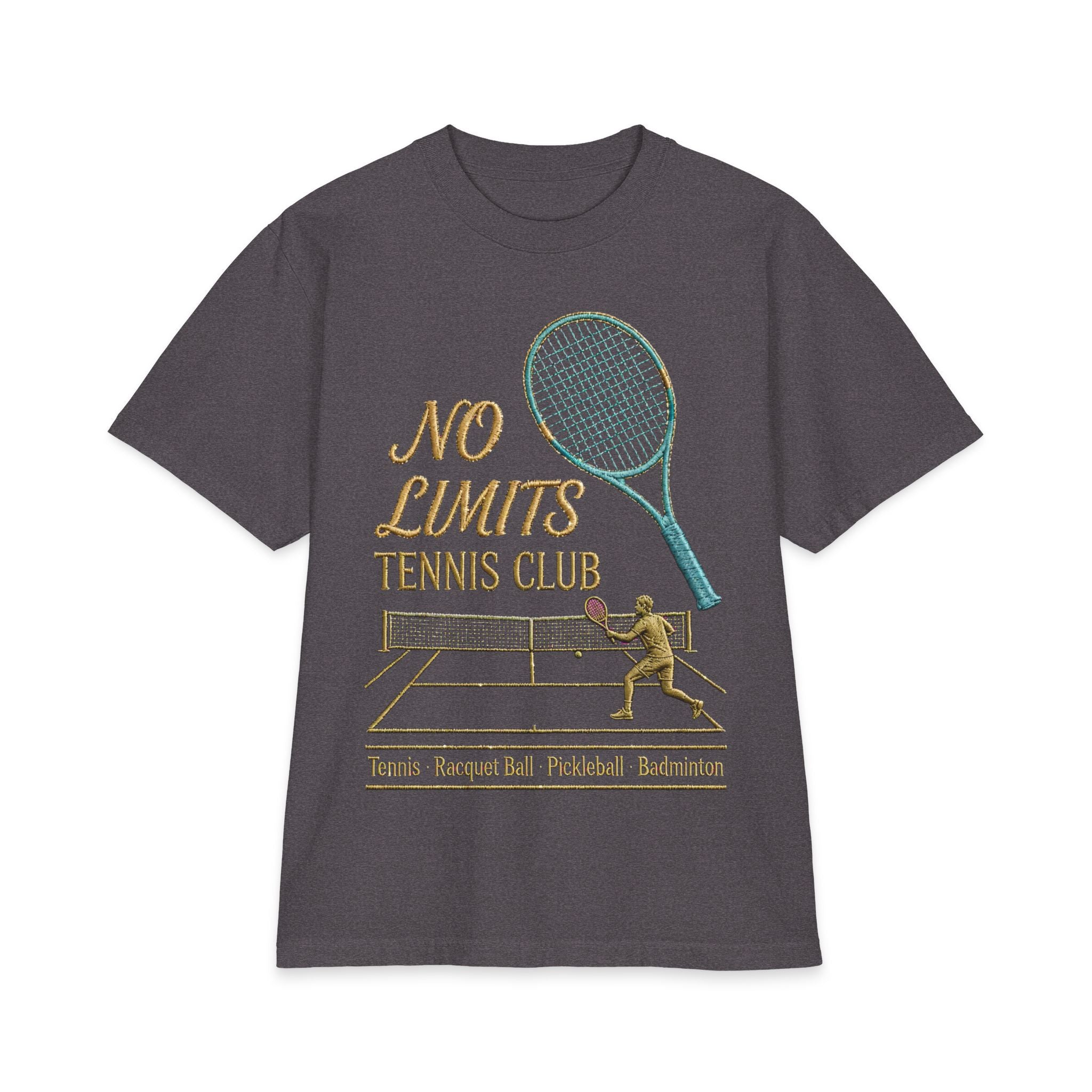 No Limits Tennis Club T‑Shirt — Vintage Racket & Net Tennis Tee
