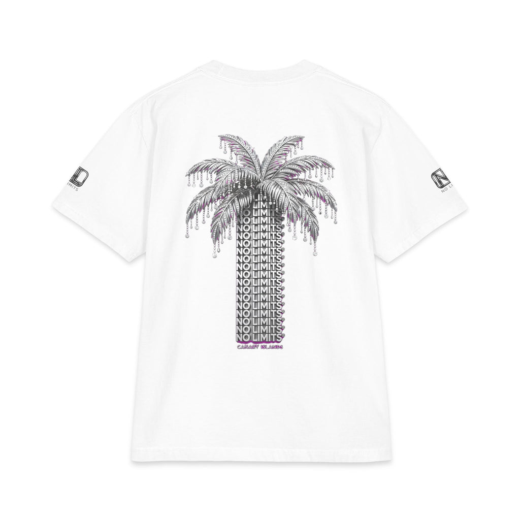 Palm Tree Graphic T-Shirt — 'NO LIMITS' Back Print, Tropical Streetwear Tee