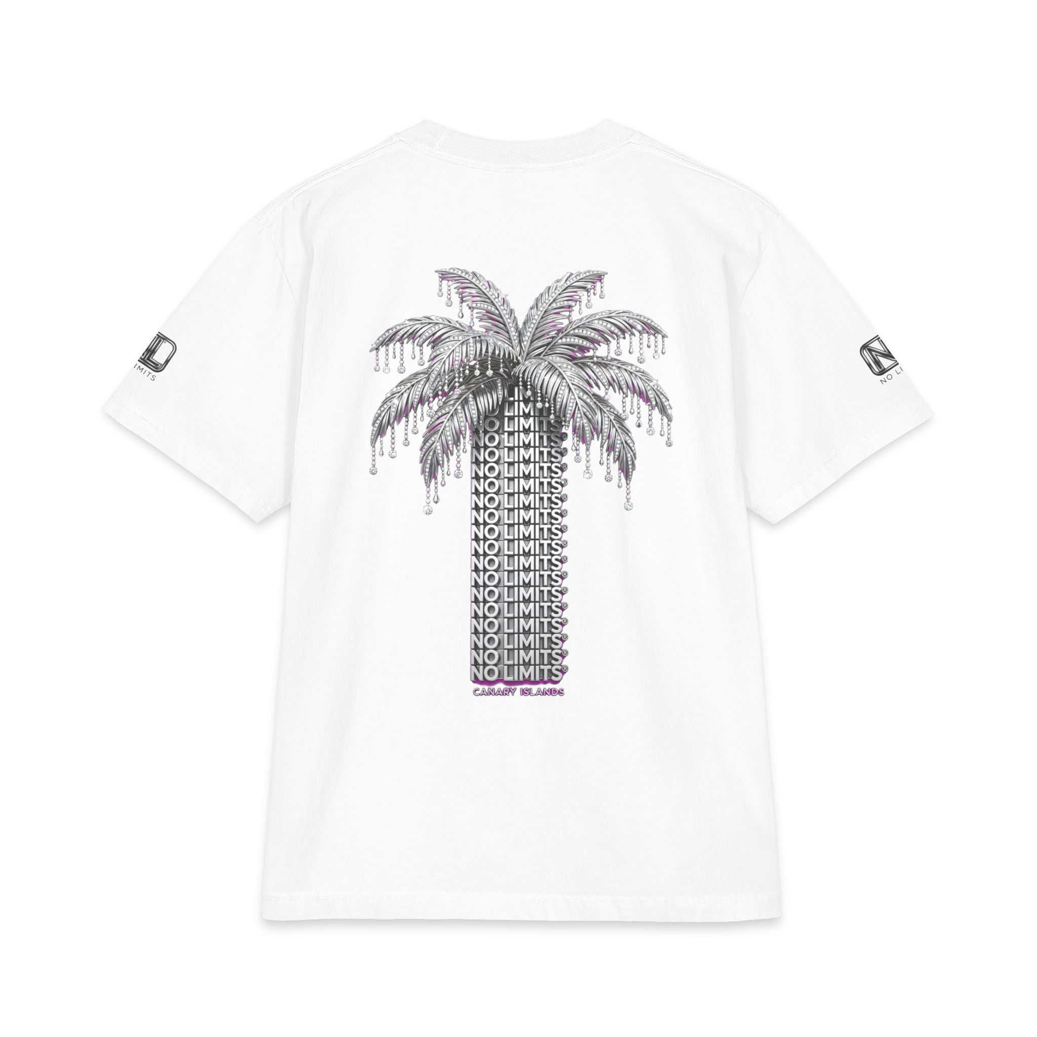 Palm Tree Graphic T-Shirt — 'NO LIMITS' Back Print, Tropical Streetwear Tee