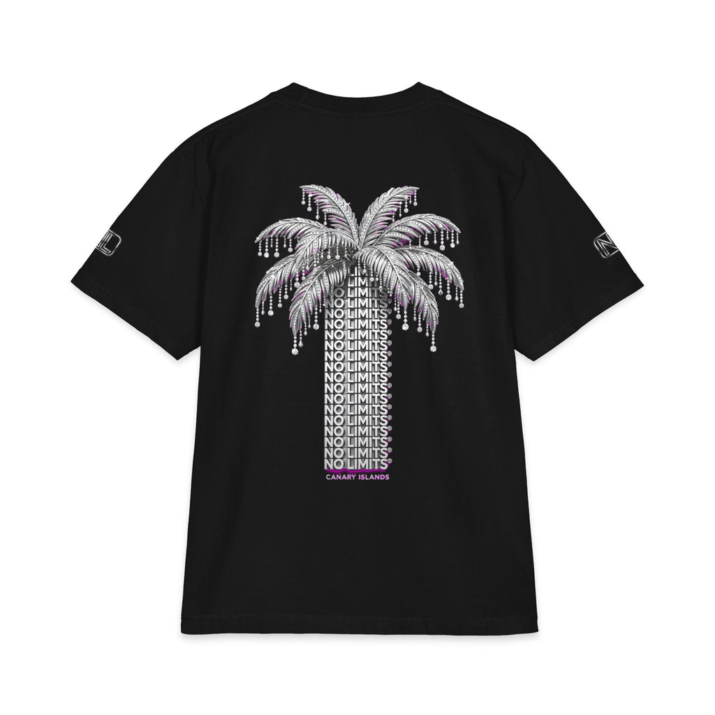 Palm Tree Graphic T-Shirt — 'NO LIMITS' Back Print, Tropical Streetwear Tee