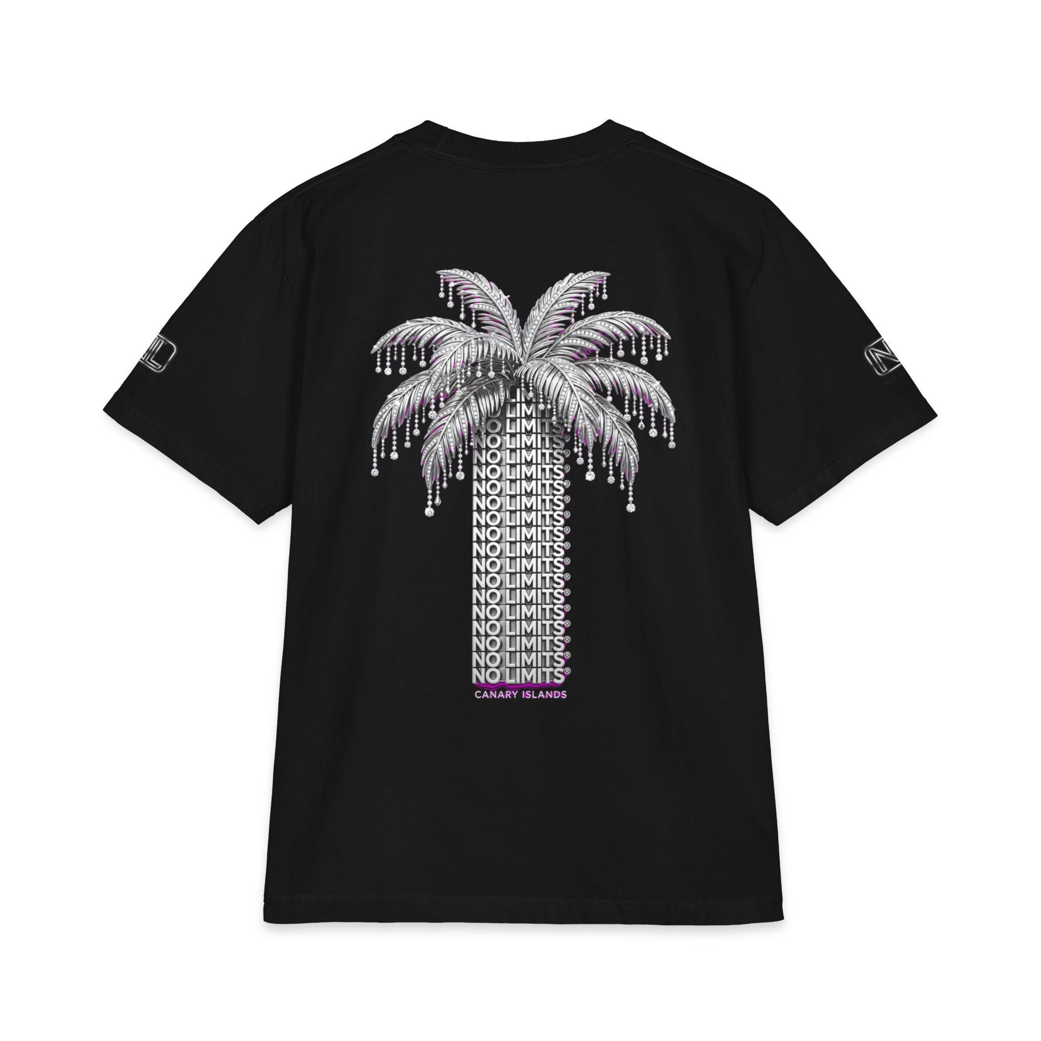 Palm Tree Graphic T-Shirt — 'NO LIMITS' Back Print, Tropical Streetwear Tee