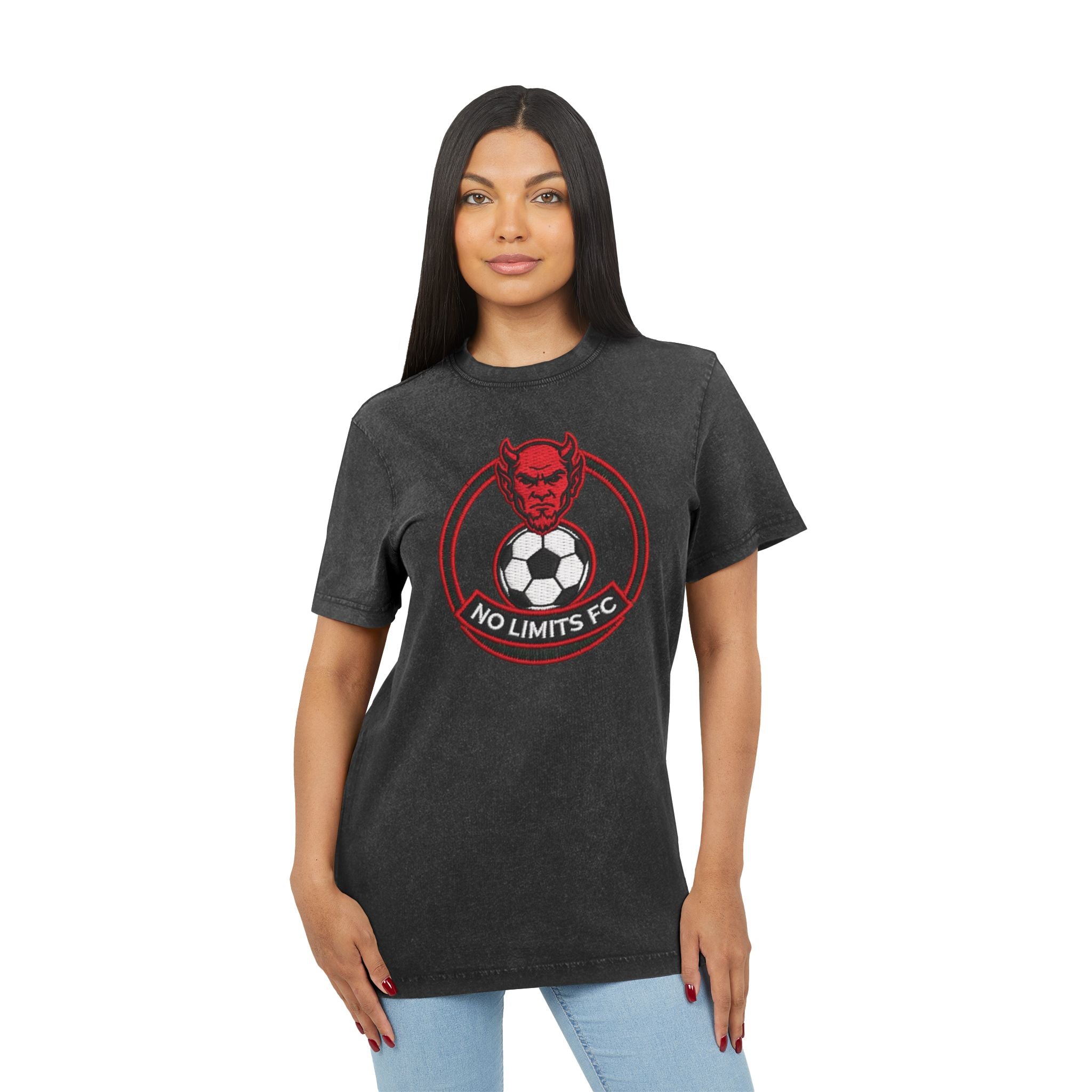 No Limits FC Acid Wash Tee — Devil Soccer Club Graphic T-Shirt
