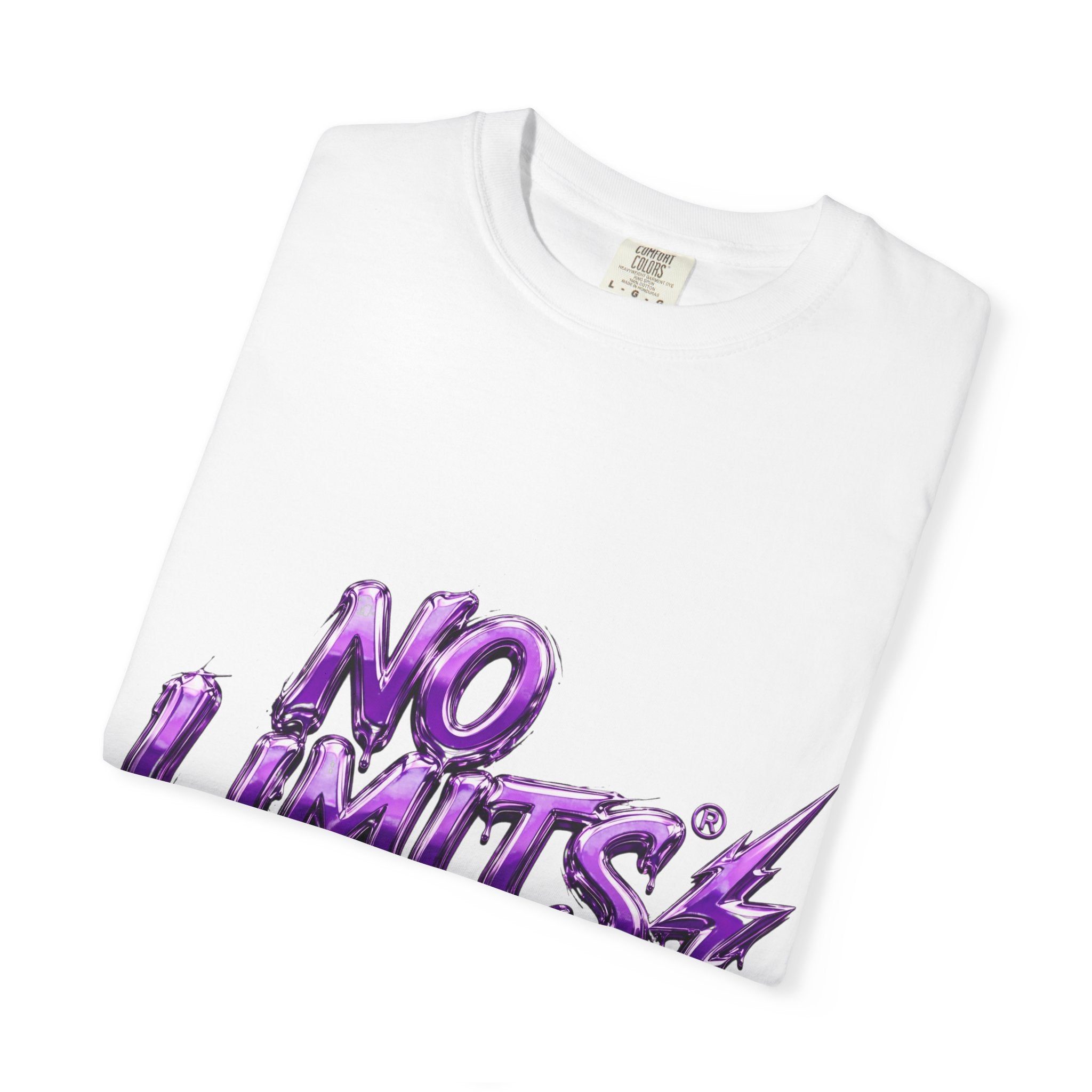No Limits T-Shirt — Bold Purple Graphic Tee with Lightning Accent