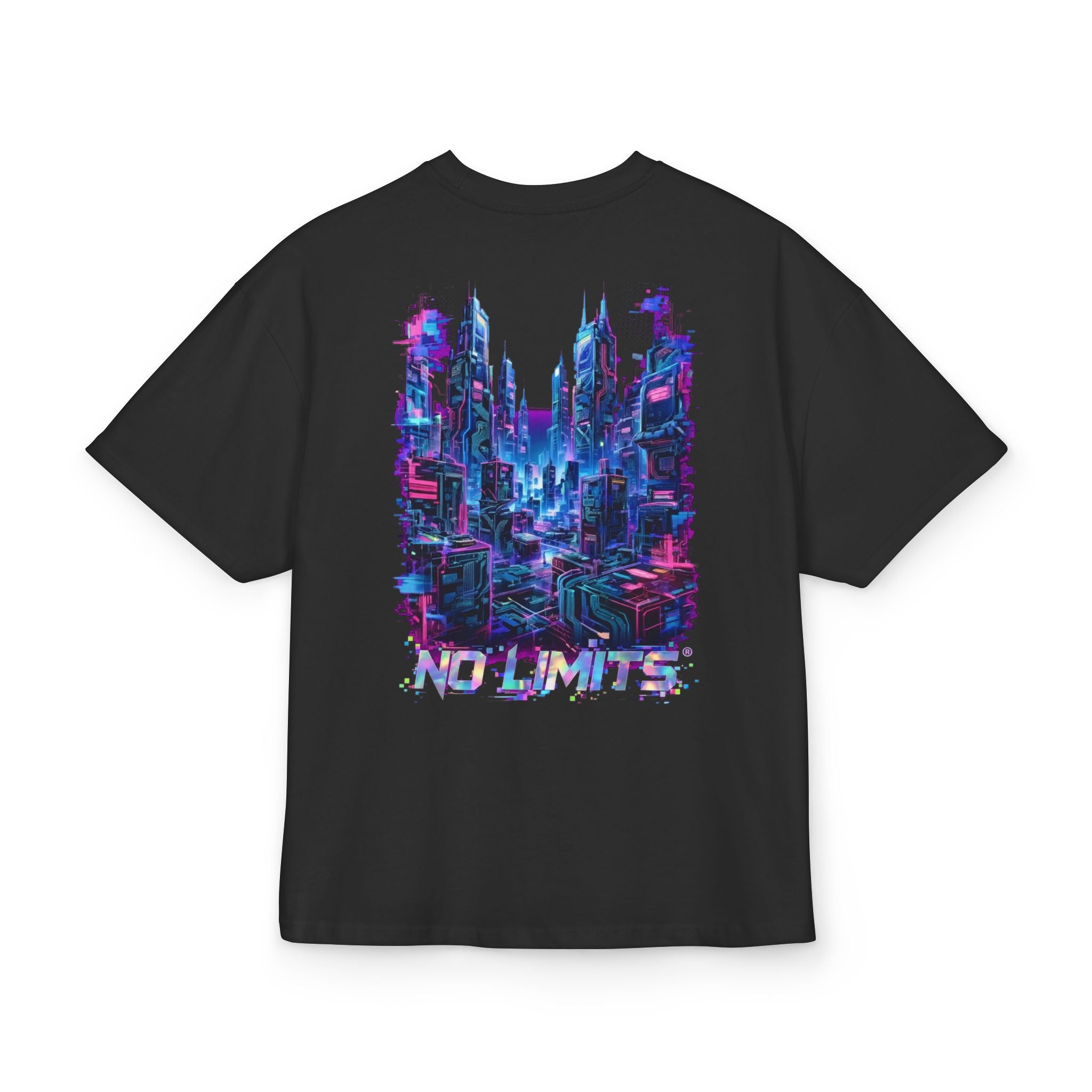 No Limits Cityscape Tee — Cyberpunk Skyline Graphic T-Shirt