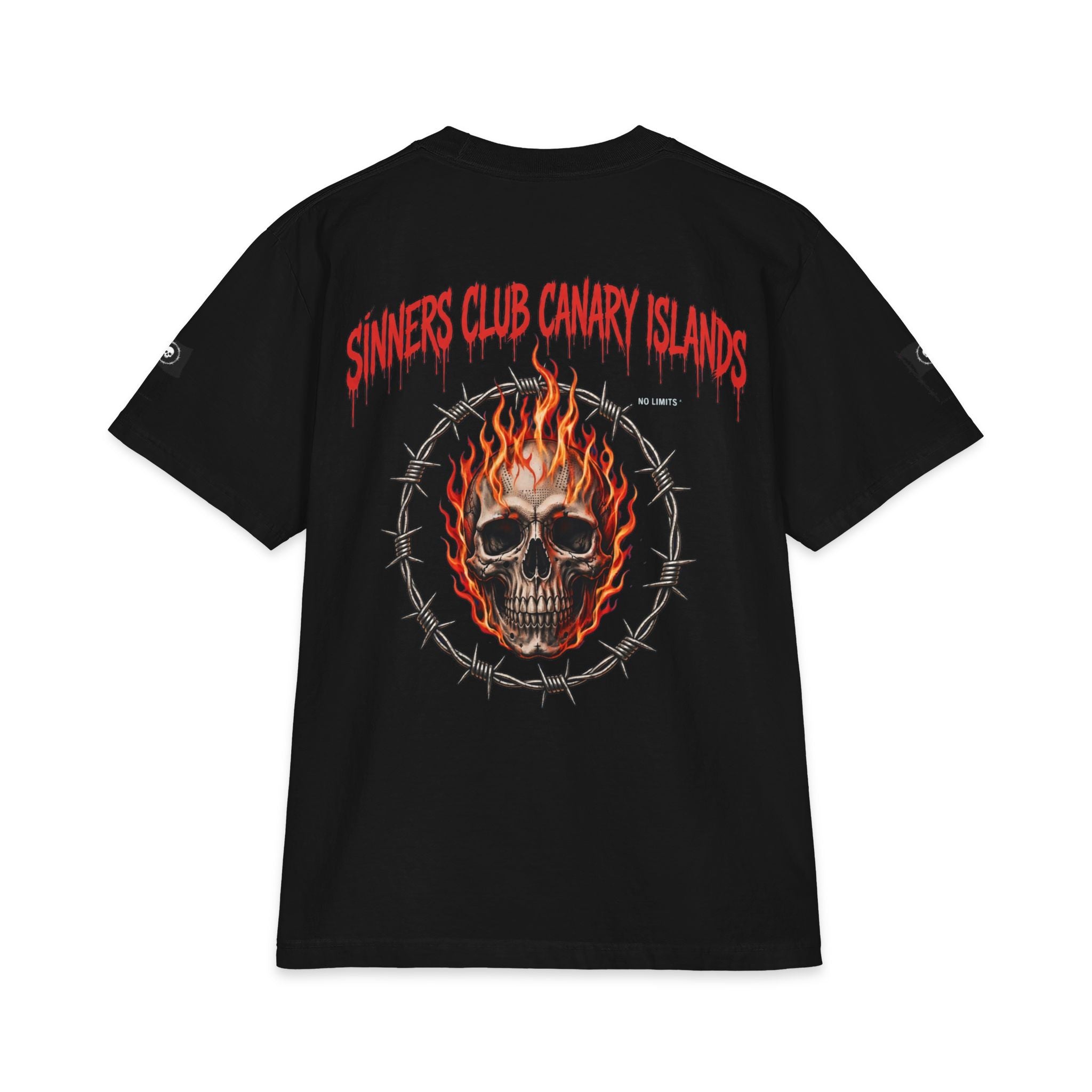 Sinners Club Canary Islands Skull Tee — "No Limits" Flame Graphic