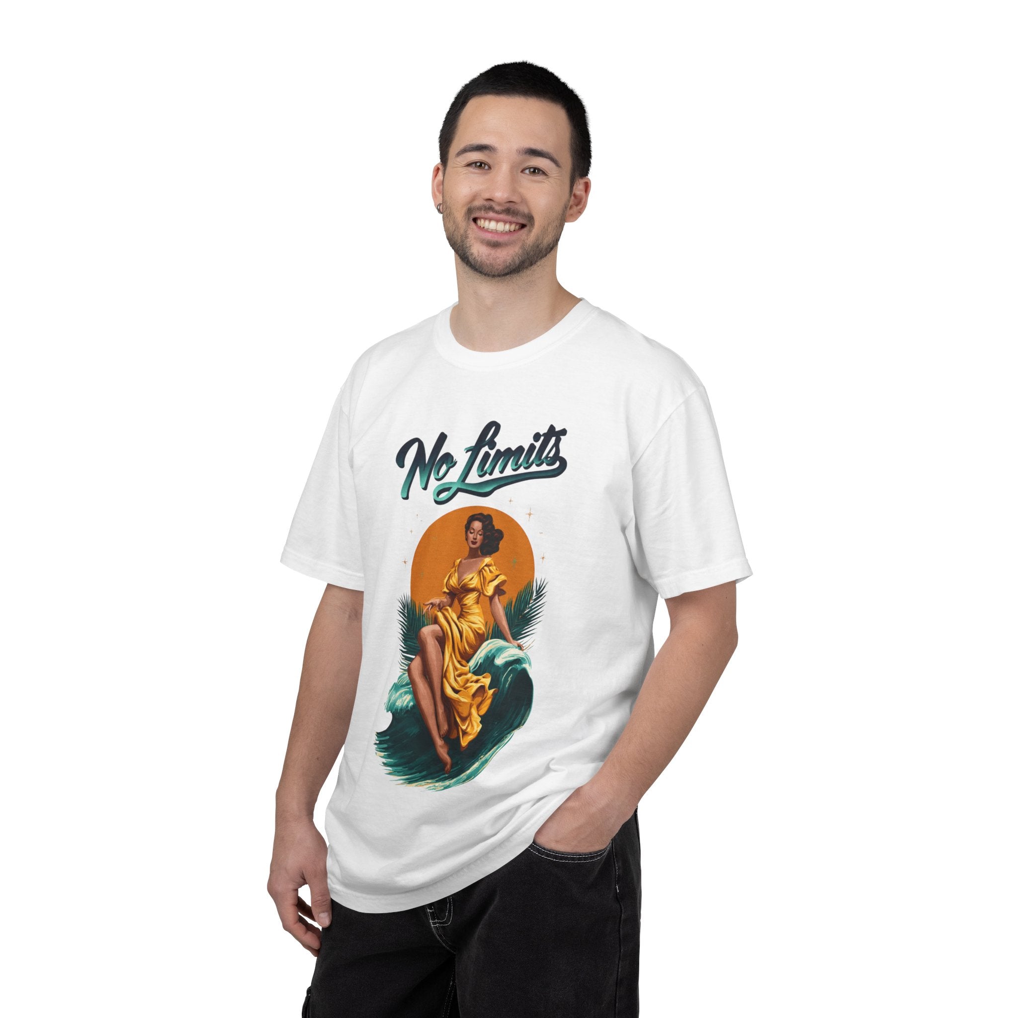 No Limits Surf Goddess T-Shirt — Retro Pinup Wave Graphic Tee