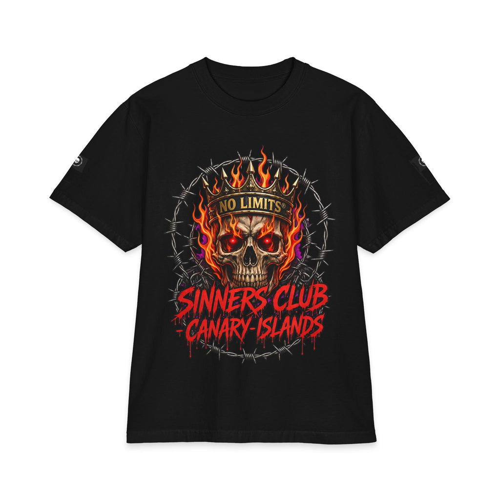 Sinners Club Canary Islands Skull Tee — "No Limits" Flame Graphic