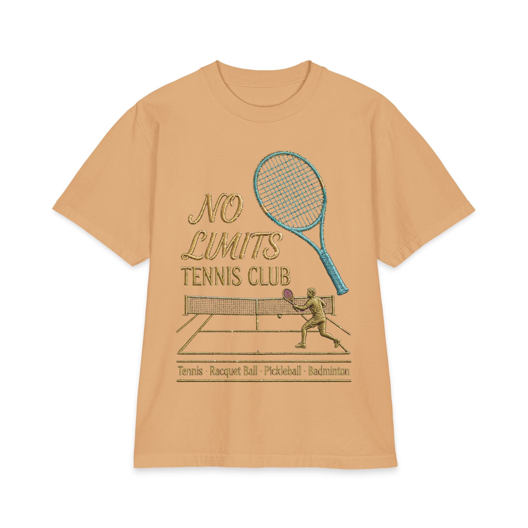 No Limits Tennis Club T‑Shirt — Vintage Racket & Net Tennis Tee