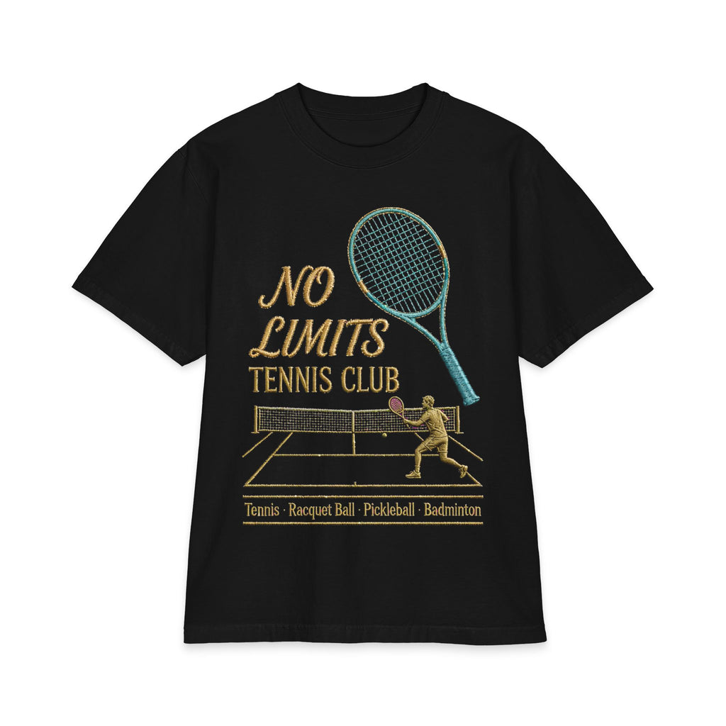 No Limits Tennis Club T‑Shirt — Vintage Racket & Net Tennis Tee