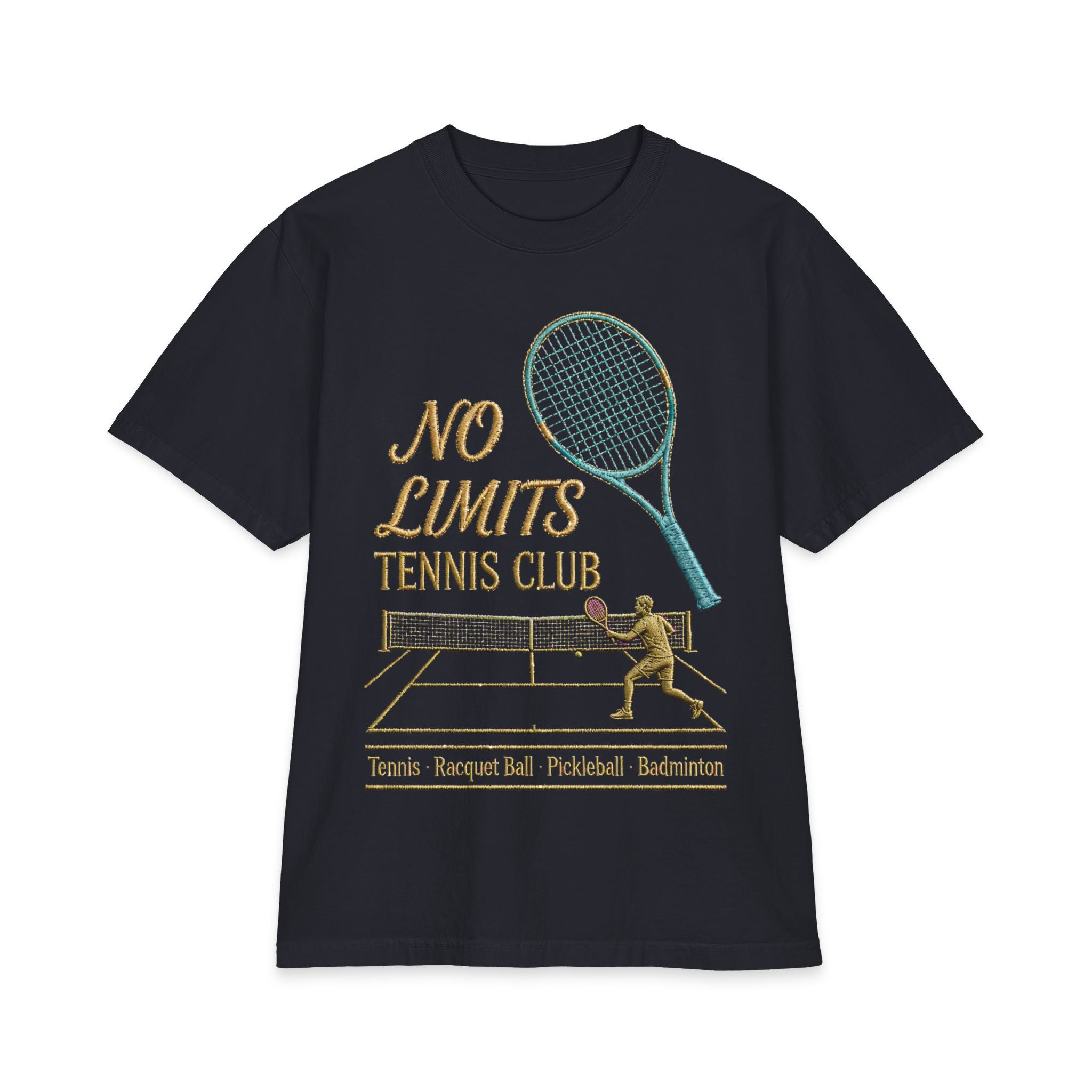 No Limits Tennis Club T‑Shirt — Vintage Racket & Net Tennis Tee