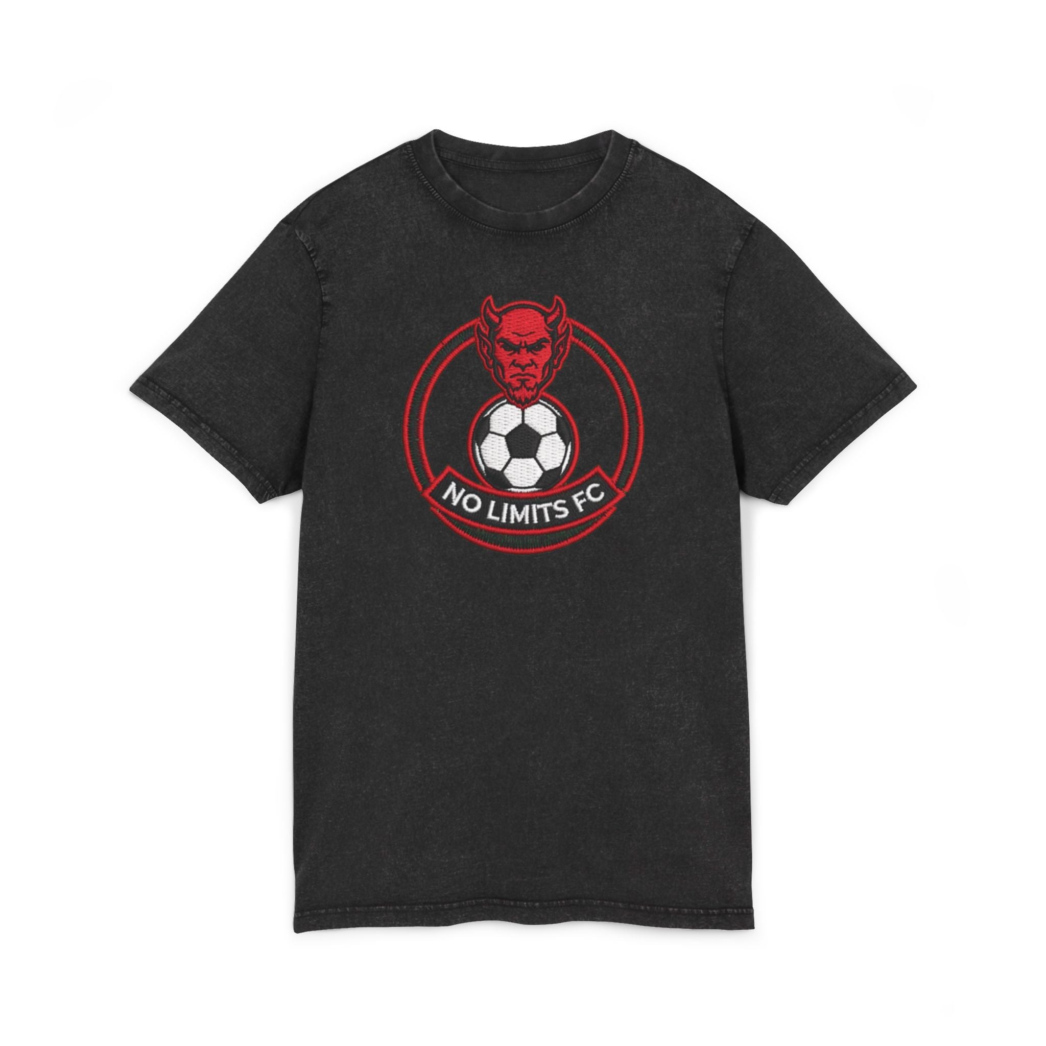 No Limits FC Acid Wash Tee — Devil Soccer Club Graphic T-Shirt