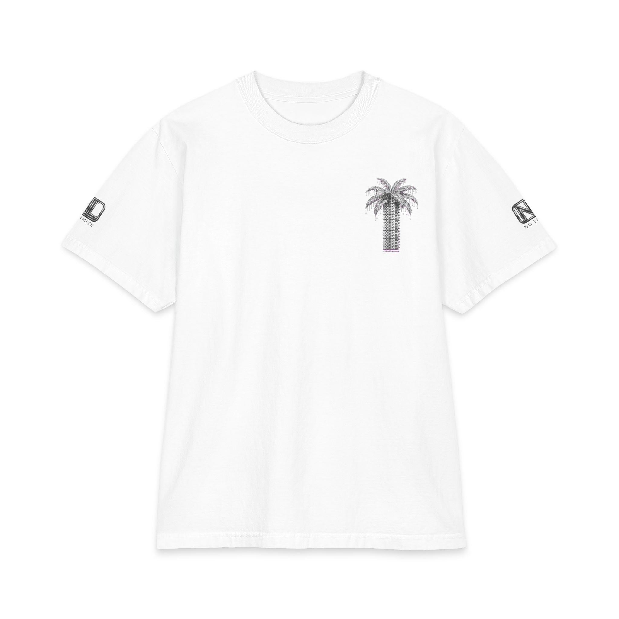 Palm Tree Graphic T-Shirt — 'NO LIMITS' Back Print, Tropical Streetwear Tee