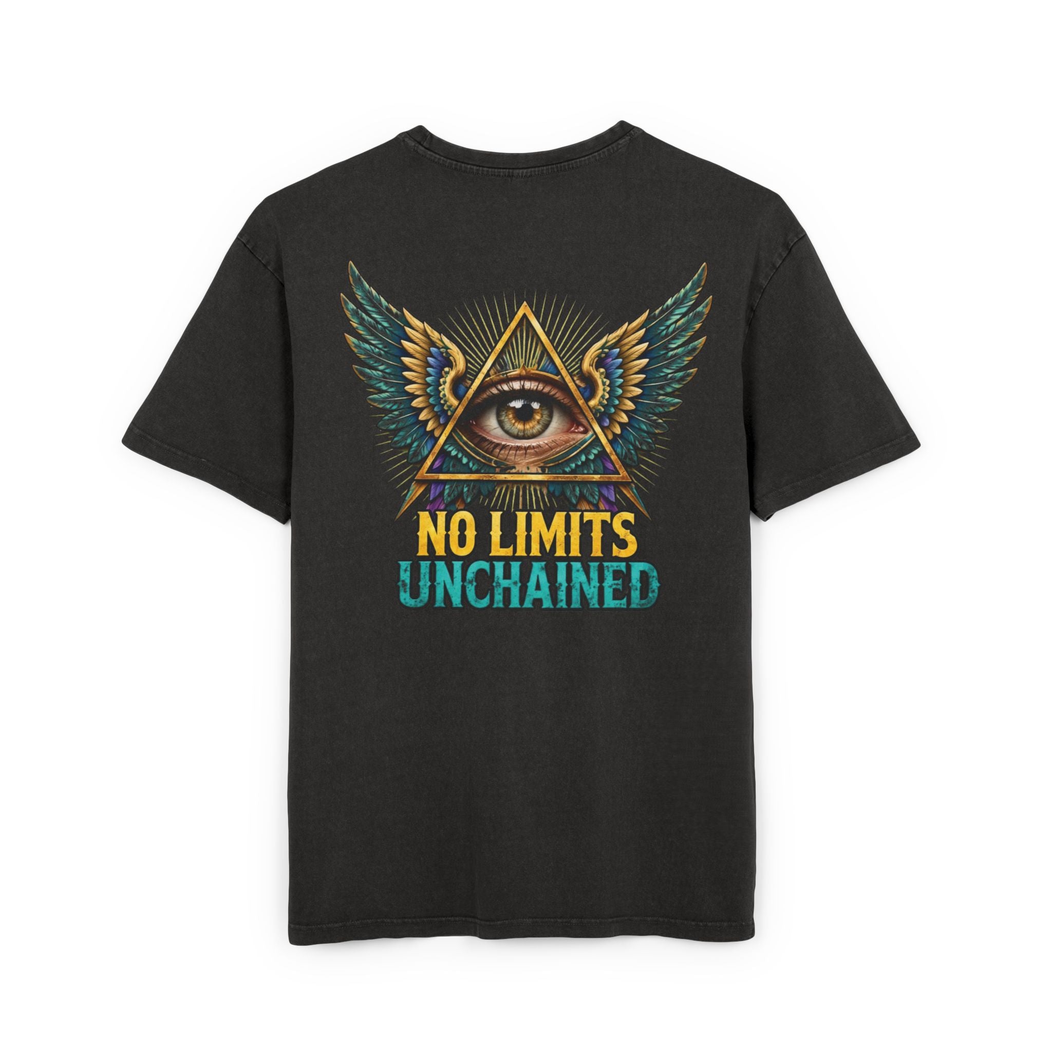 No Limits Unchained Tee — Winged All-Seeing Eye Acid Wash T-Shirt