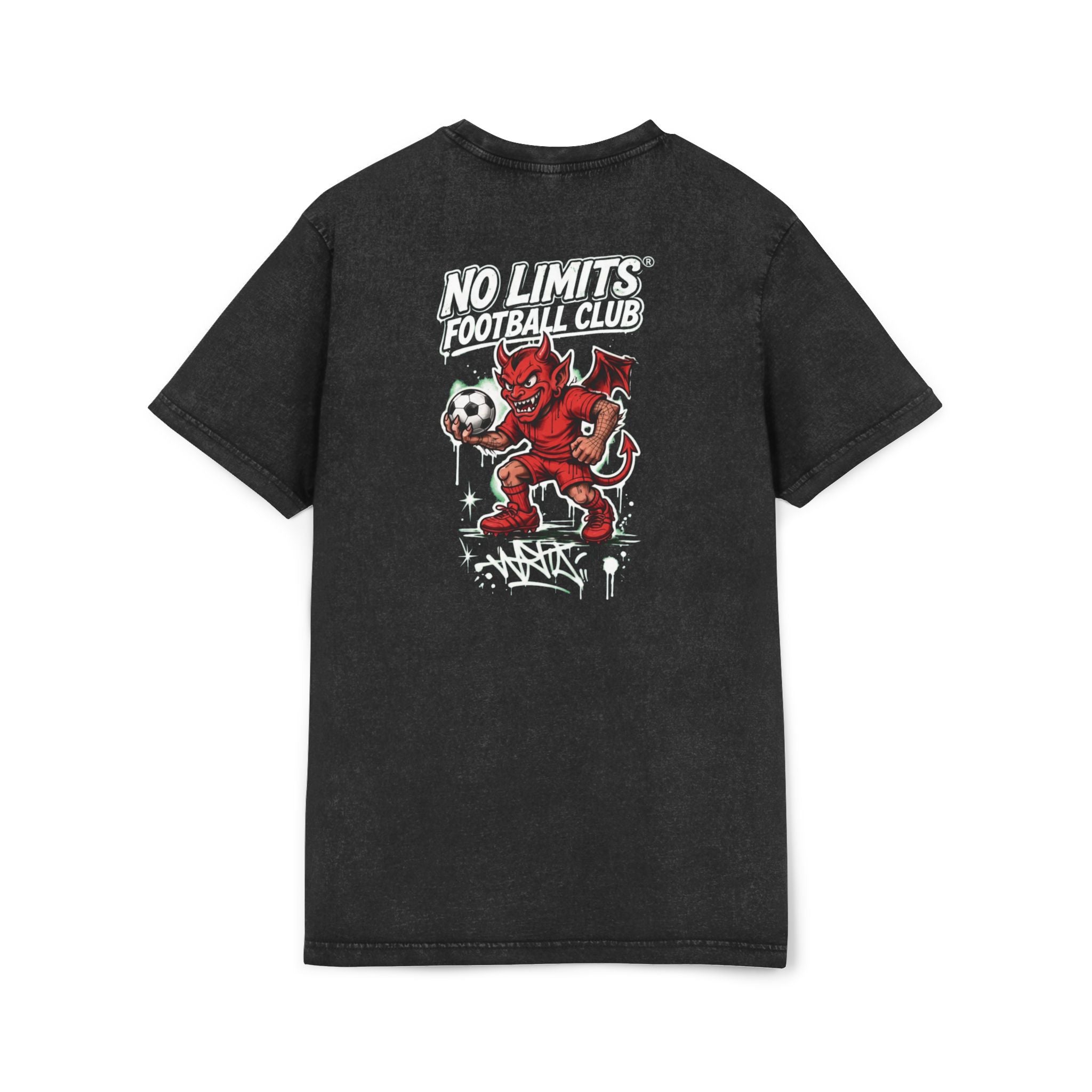No Limits FC Acid Wash Tee — Devil Soccer Club Graphic T-Shirt