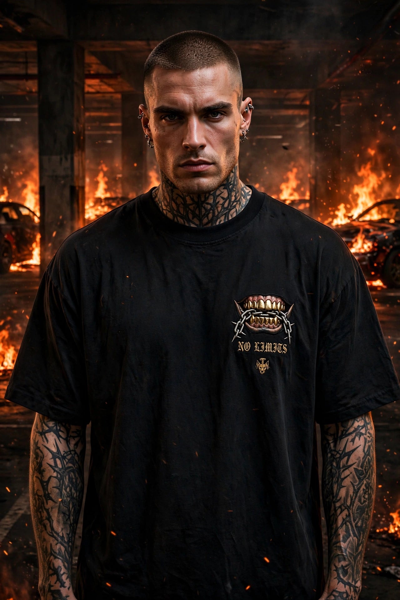 No Limits Hellhound Club T‑Shirt — Triple-Headed Wolf Graphic Tee